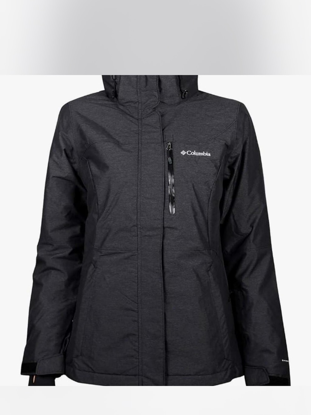 Columbia Omni-Tech Black Hooded Ski Jacket with emblems. SZ Small.